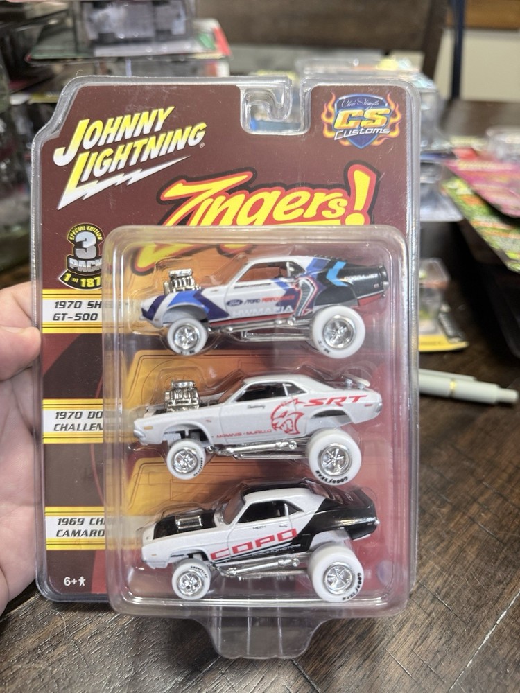 JOHNNY LIGHTNING CS CUSTOMS SHELBY GT, CHALLENGER, CAMARO ZINGER WHITE LIGHTNING