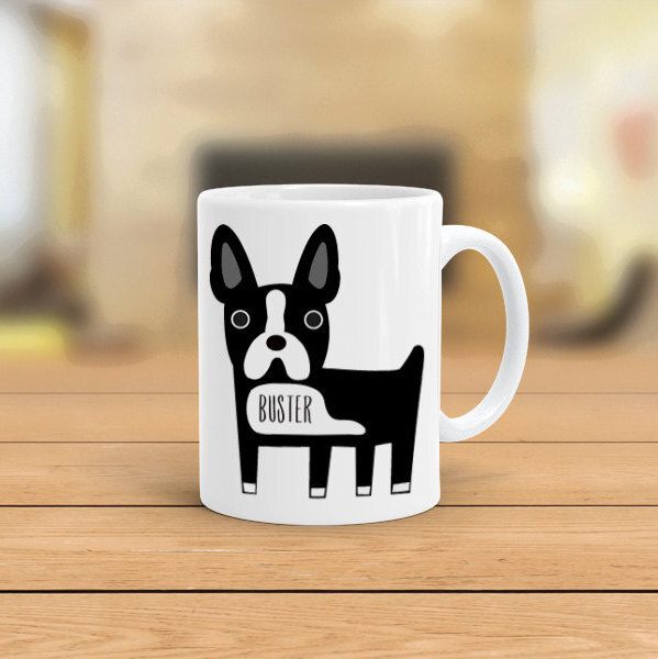 Boston Terrier Coffee Or Tea Mug With Personalized Name Microwave Or Dishwasher