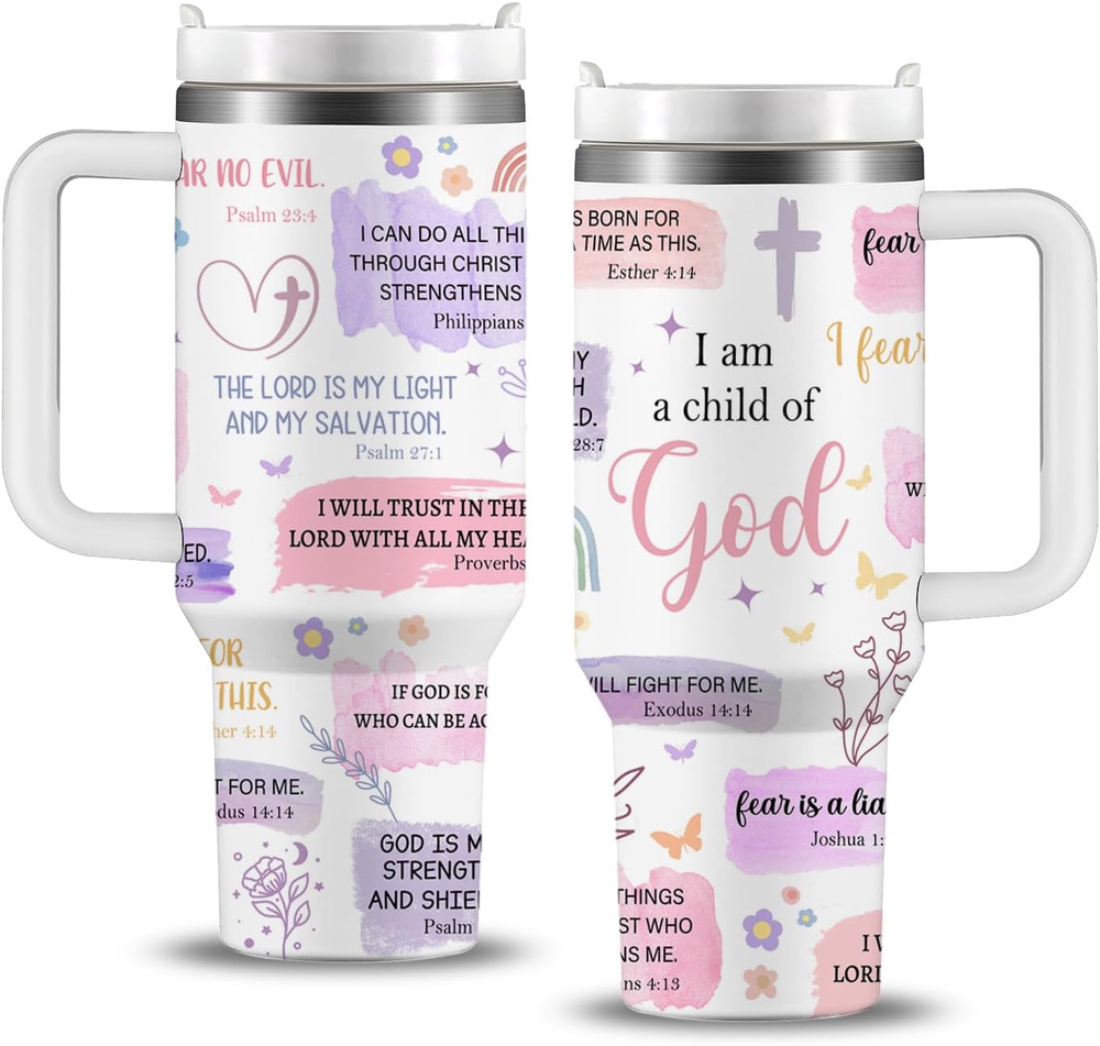 Christian Gifts for Women - 40 Oz I Am a Child of God Tumbler with Handle, Inspi