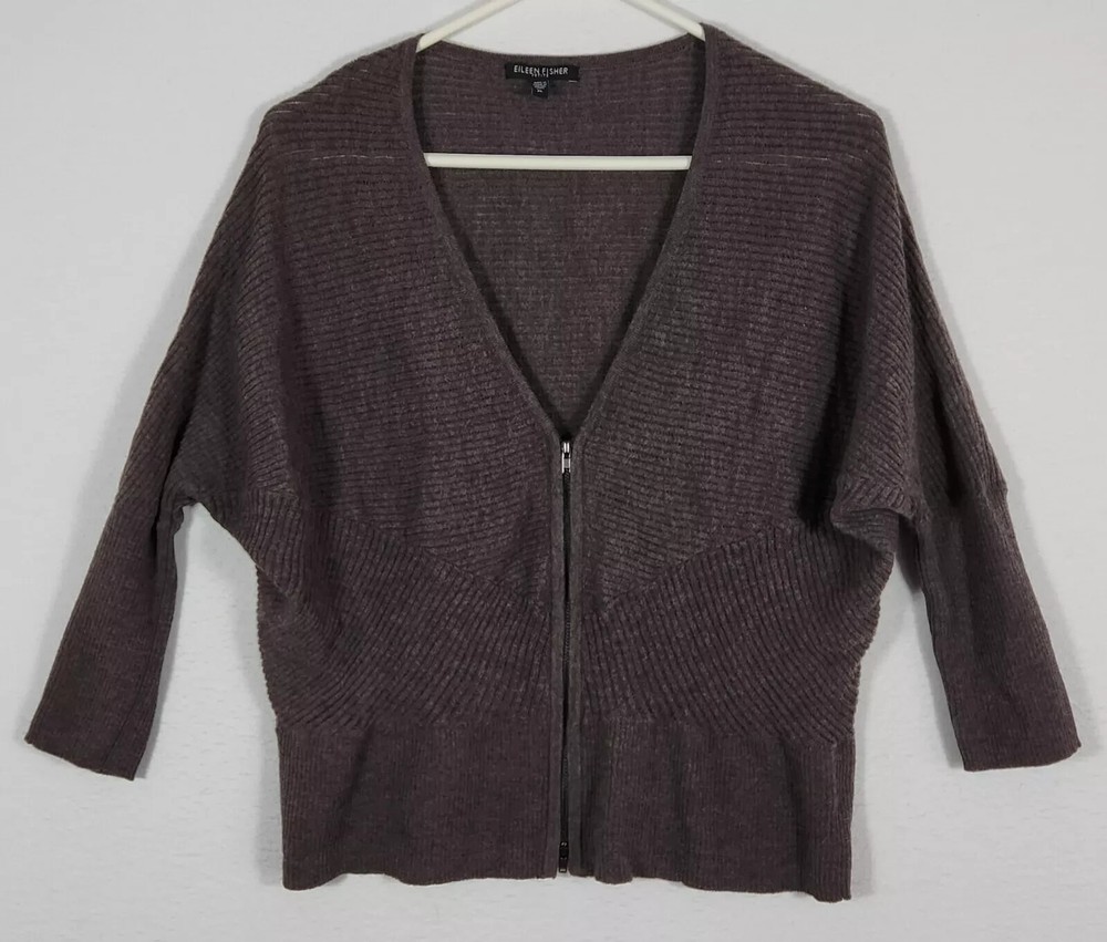 Eileen Fisher Women's Full Zip Sweater Italian Yarn Cardigan Dolman Sleeve SZ PL