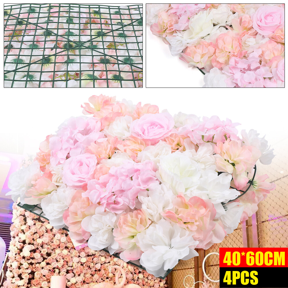 4* Artificial Silk Flower Wall Panel Wedding Party Venue Decor Backdrop Pink