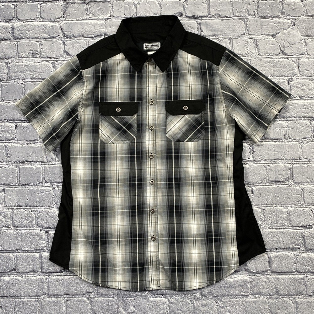 Throttle Threads Kustom Shopwear Men's Gray Plaid Shirt Size L Assembled in USA