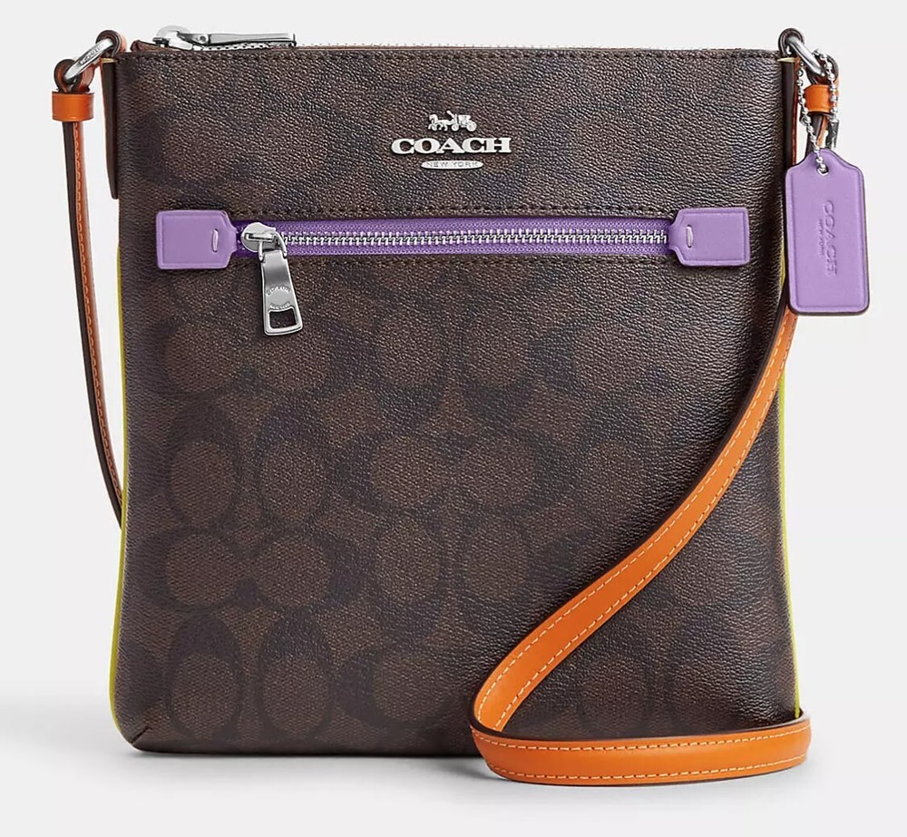 NWT Coach Mini Rowan File Bag Brown Signature Silver Brown Iris Multi