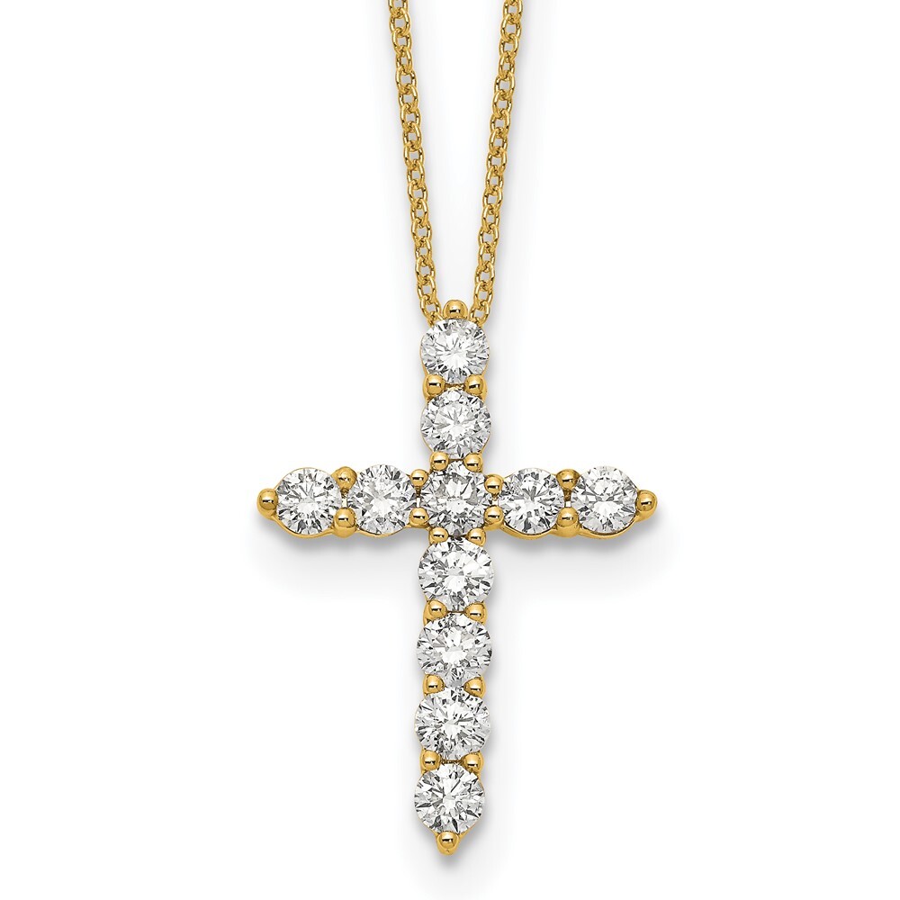 14k Yellow Gold Diamond Cross Pendant Necklace 18