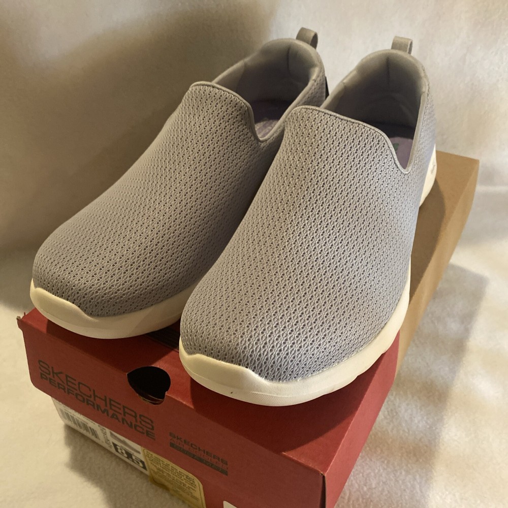 Womens Skechers Go Walk Joy Walking Shoes Grey Mesh Low Top Slip On New 8.5