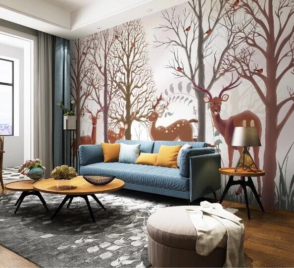 3D Forest Bird Deer ZHUA30593 Wallpaper Wall Murals Removable Self-adhesive Ann