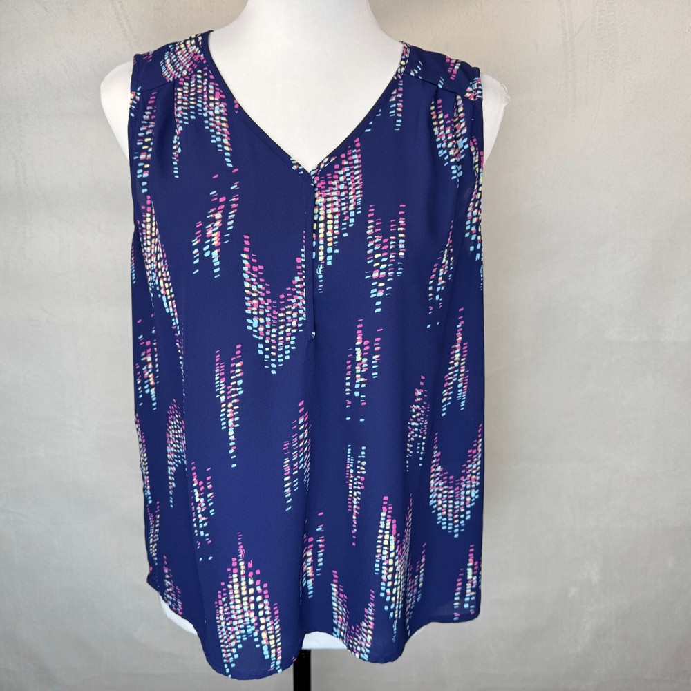 Collective Concepts Ladies Sz S Blue Semi Sheer Blouse Sleeveless Keyhole Back