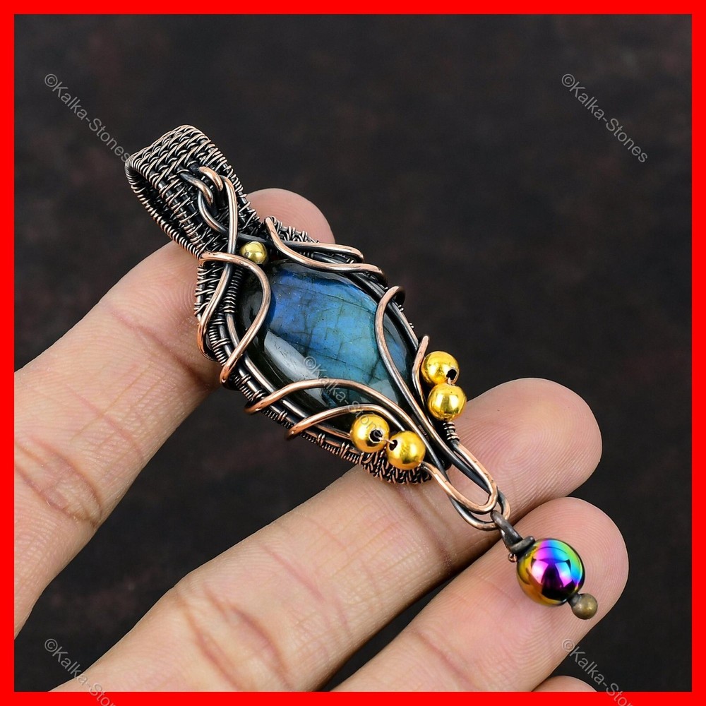 Mother's Day Sale Copper Wire Wrapped Labradorite Pendant Jewelry-image