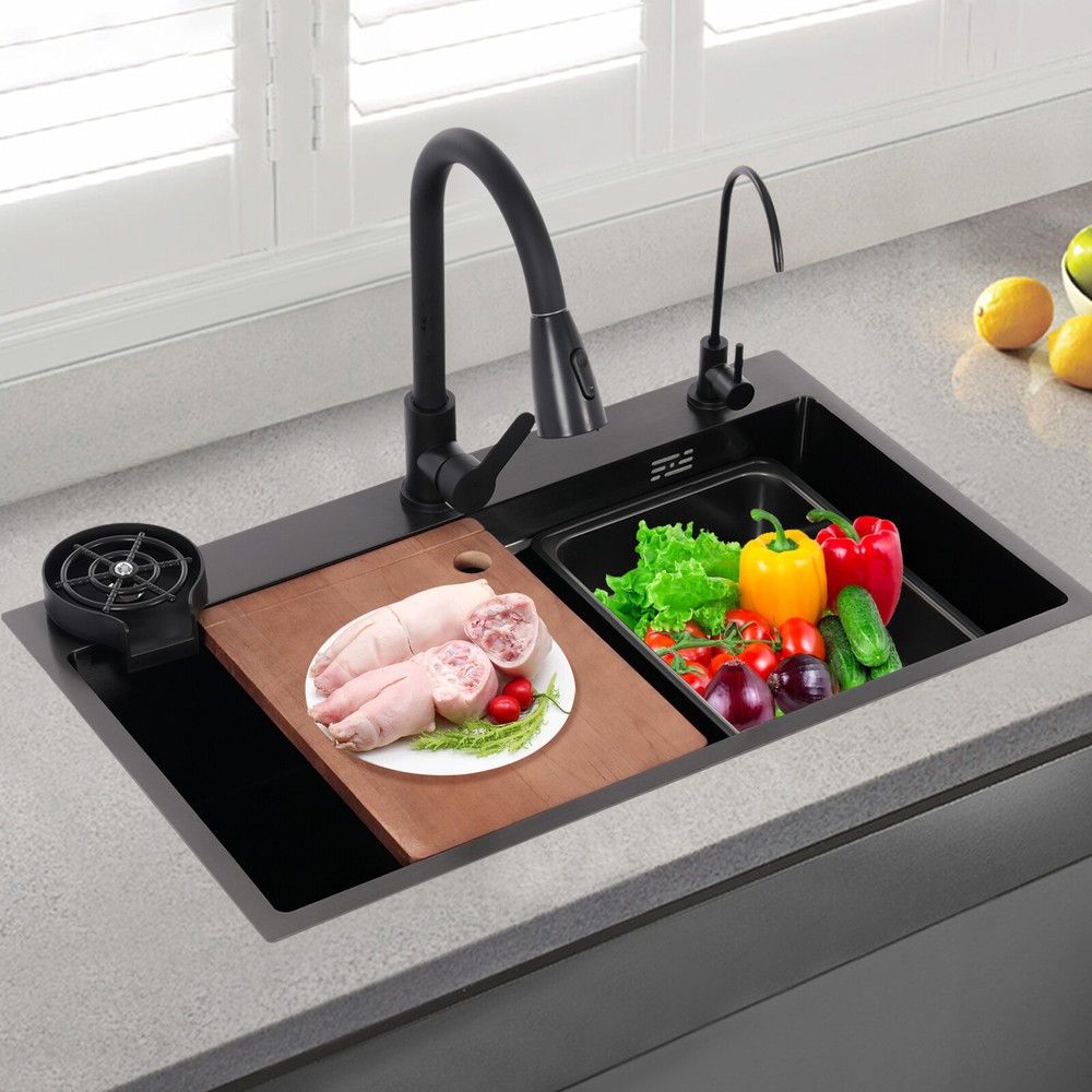 Stainless Steel Rectangular Kitchen Sink with Pull-Out Faucet and Multi-Function Design