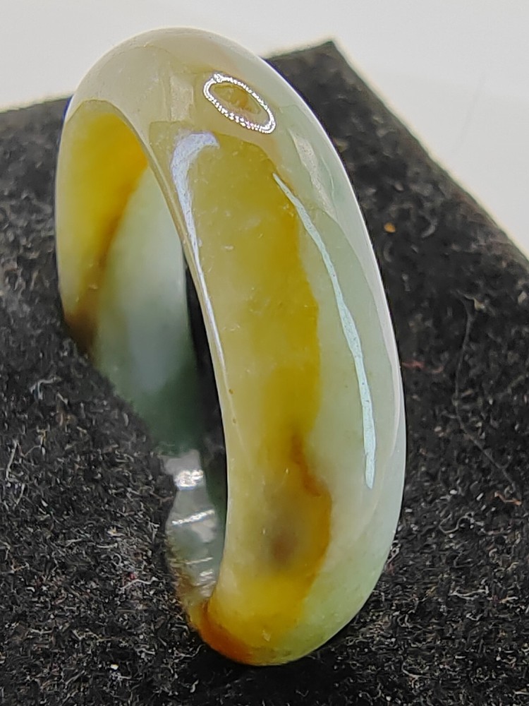 Icy Bluish Yellow 100% Natural Jadeite Jade Band Ring # US SIZE 12.25 # 21.60mm