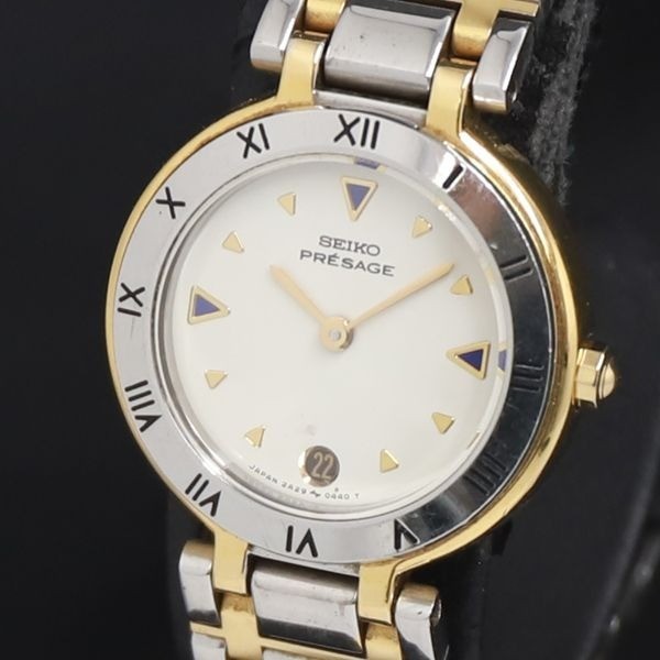 Seiko Presage 2A29-0050 White Dial Date Ladies Watch Working QZ Used