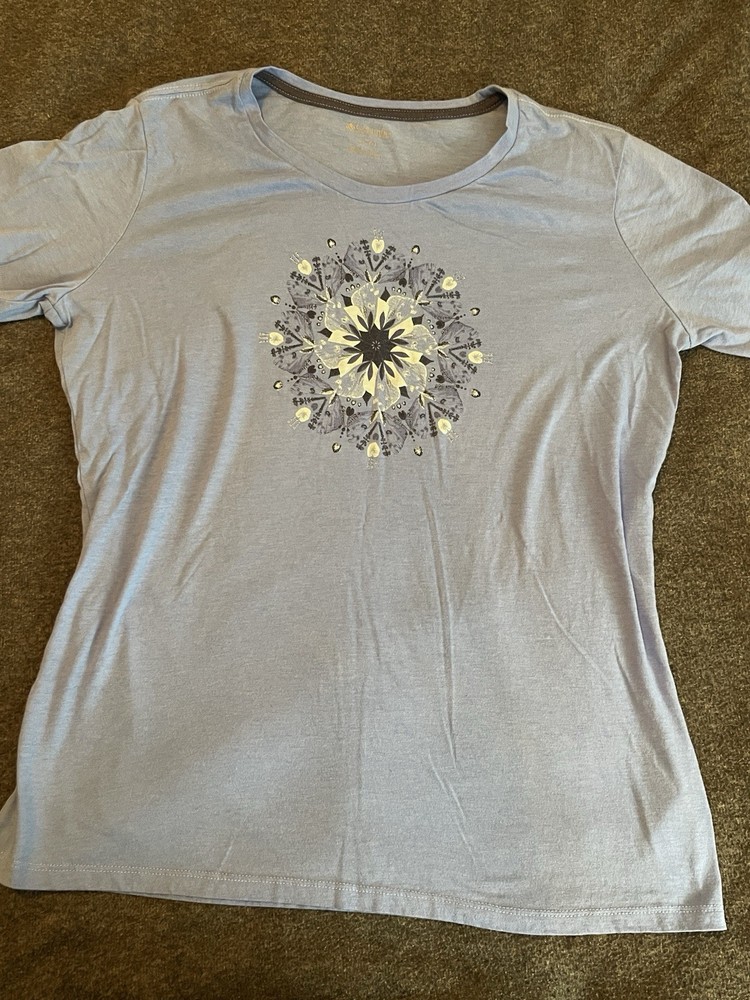 Columbia Shirt Womens Blue XL Top Short Sleeve Hiking Graphic Print Outdoors