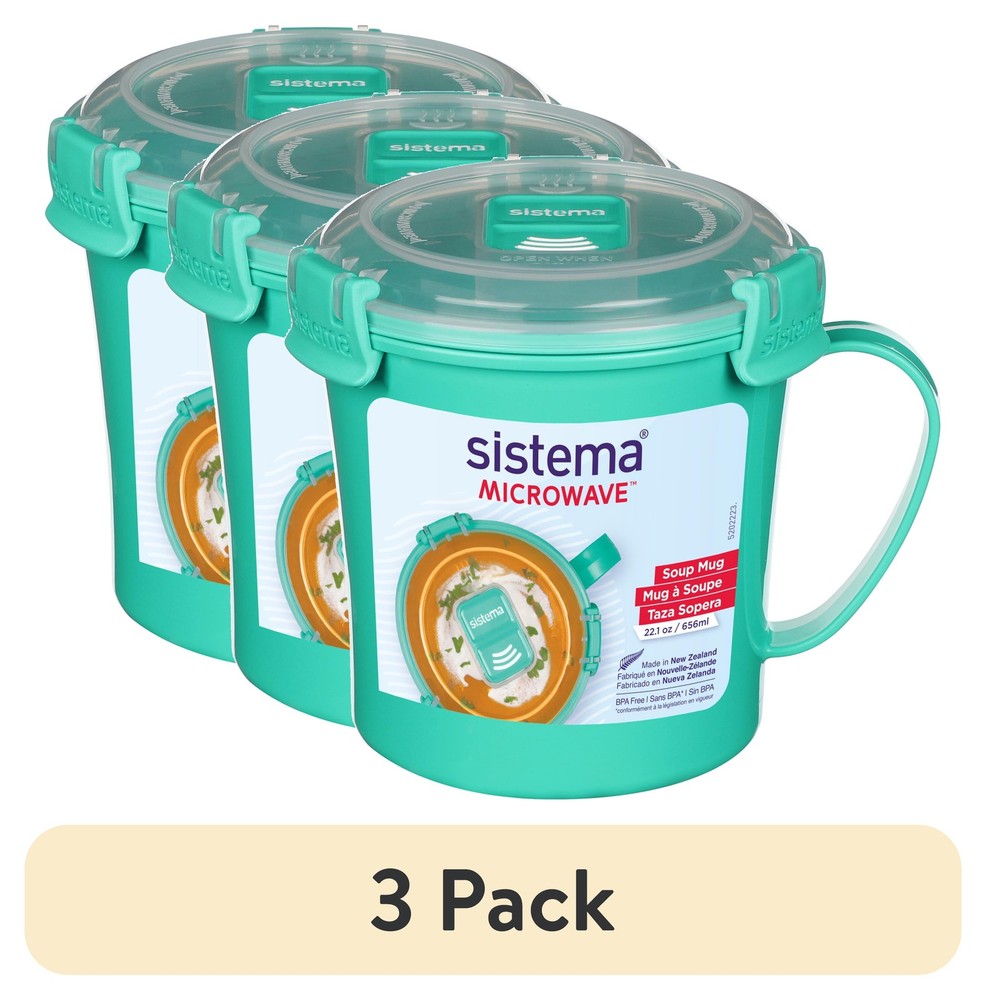 (3 Pack) 22 oz Microwave Soup Mug in Minty Teal - BPA-Free Food Container