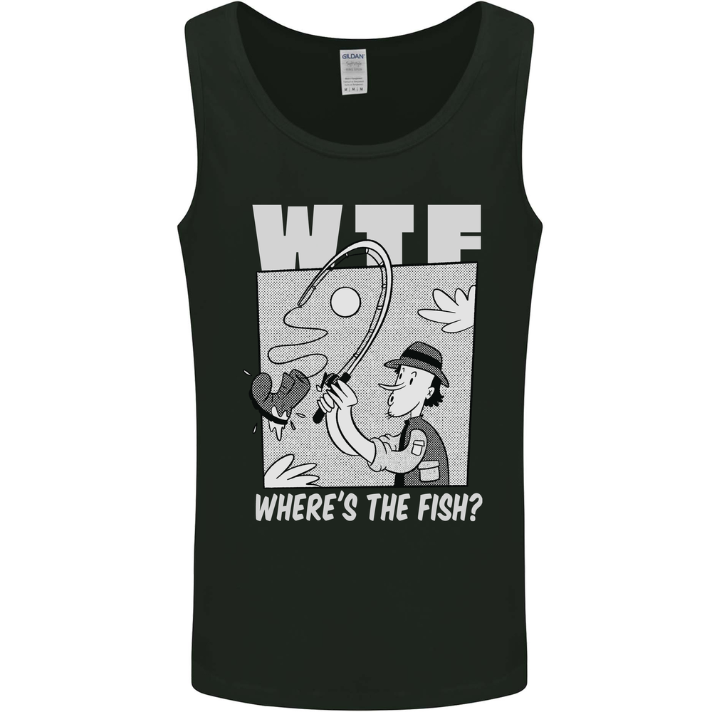 Wheres the Fish WTF Funny Fishing Fisherman Mens Vest Tank Top