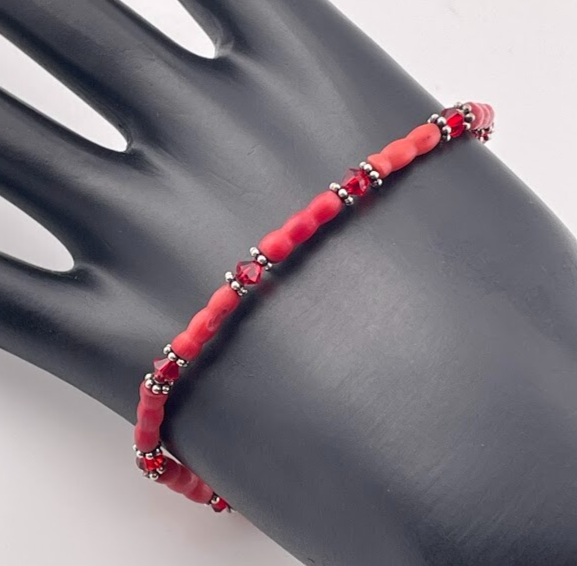 925 Sterling Silver Red Coral Bead Anklet Bracelet 9.25 Inch Southwest Natural