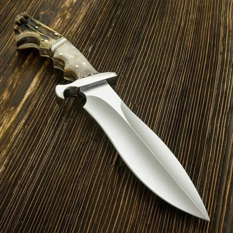Custom Handmade Stainless Steel Bowie Knife With Stag Handle Best Gift For Man