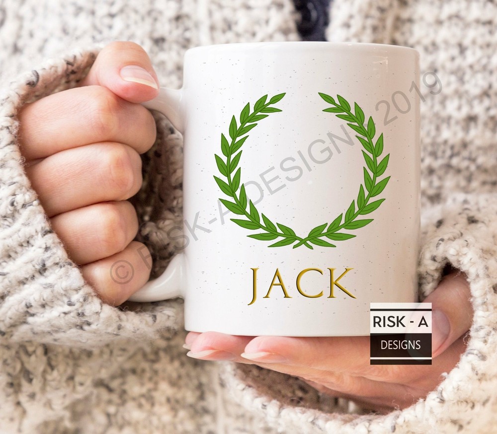 Personalised Gift Customised Mug Personalised Mug Roman Wreath Name On Mug Gift