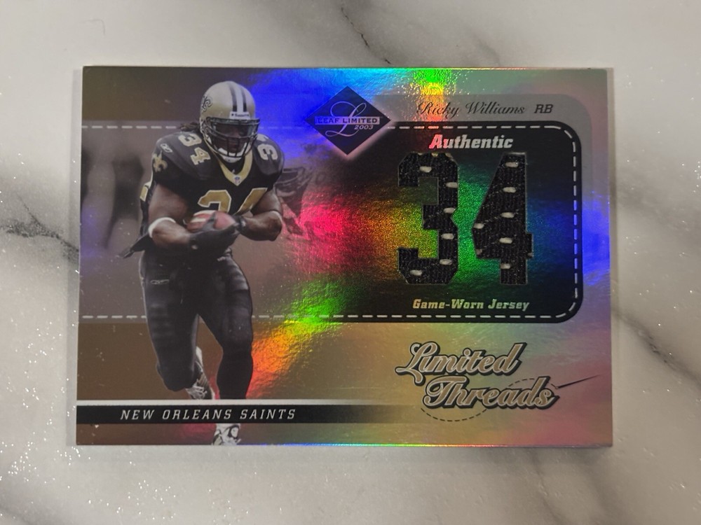2003 Donruss Playoff Ricky Williams Limited Threads Jersey Match /34, Rare Find
