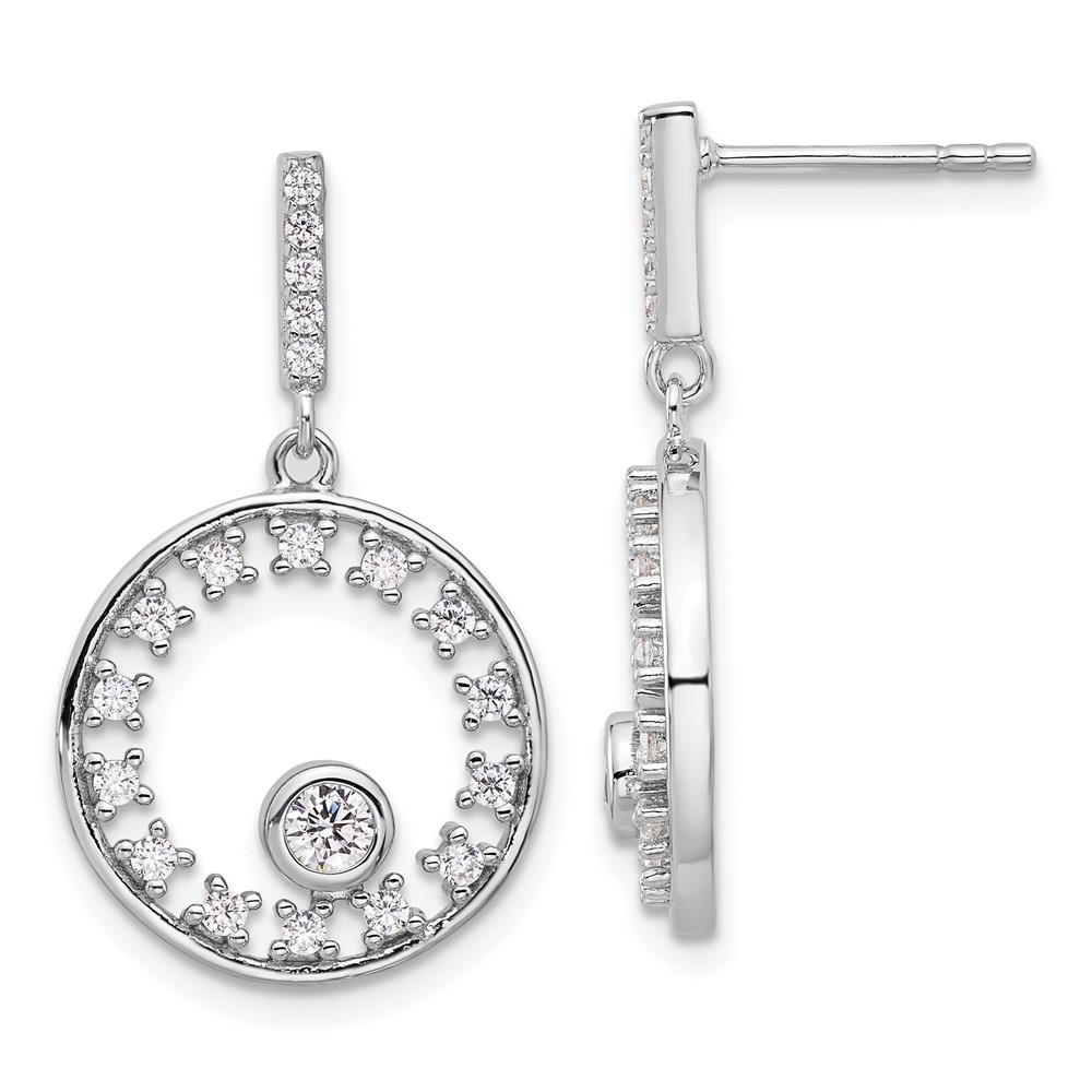 Sterling Silver Rhodium-plated Circle Cubic Zirconia Post Drop & Dangle Earrings