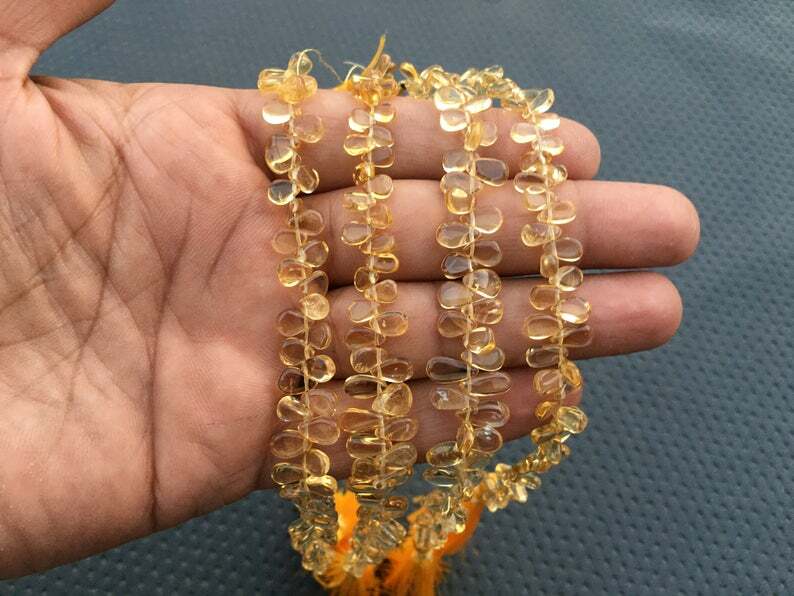 7 Long Strand Smooth Pear Beads Natural Citrine Stone for Imagination and Prosperity