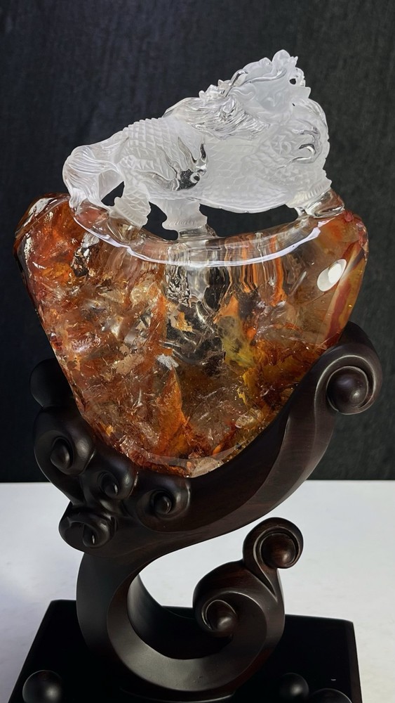 3.52LB Natural Ghost Phantom Qilin Carved Quartz Crystal skull reiki Healing