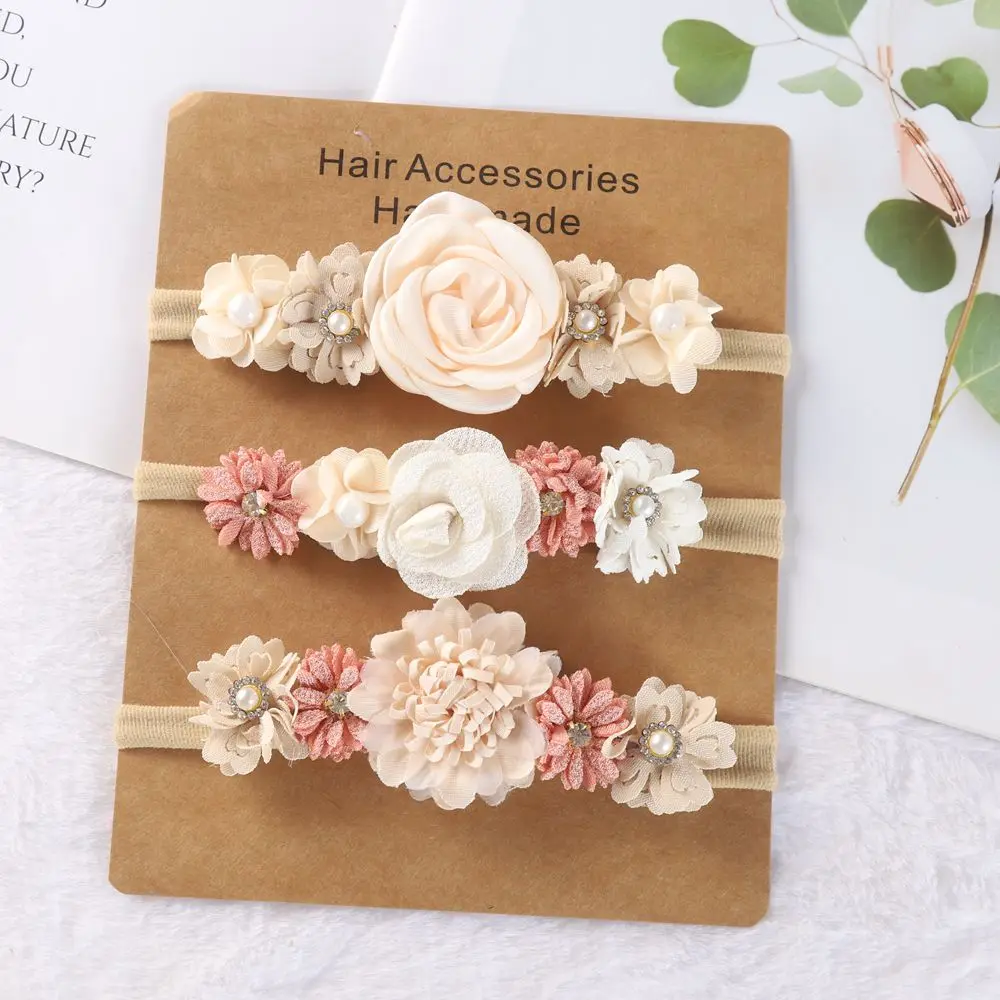 3Pcs Baby Girl Headband Set Cute Baby Elastic Hair Band Newborn Head Flower Todd