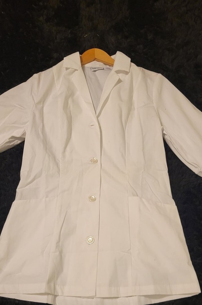 Landau Womens White Button-Front Lab Coat Medical or Makeup Technician Size 12