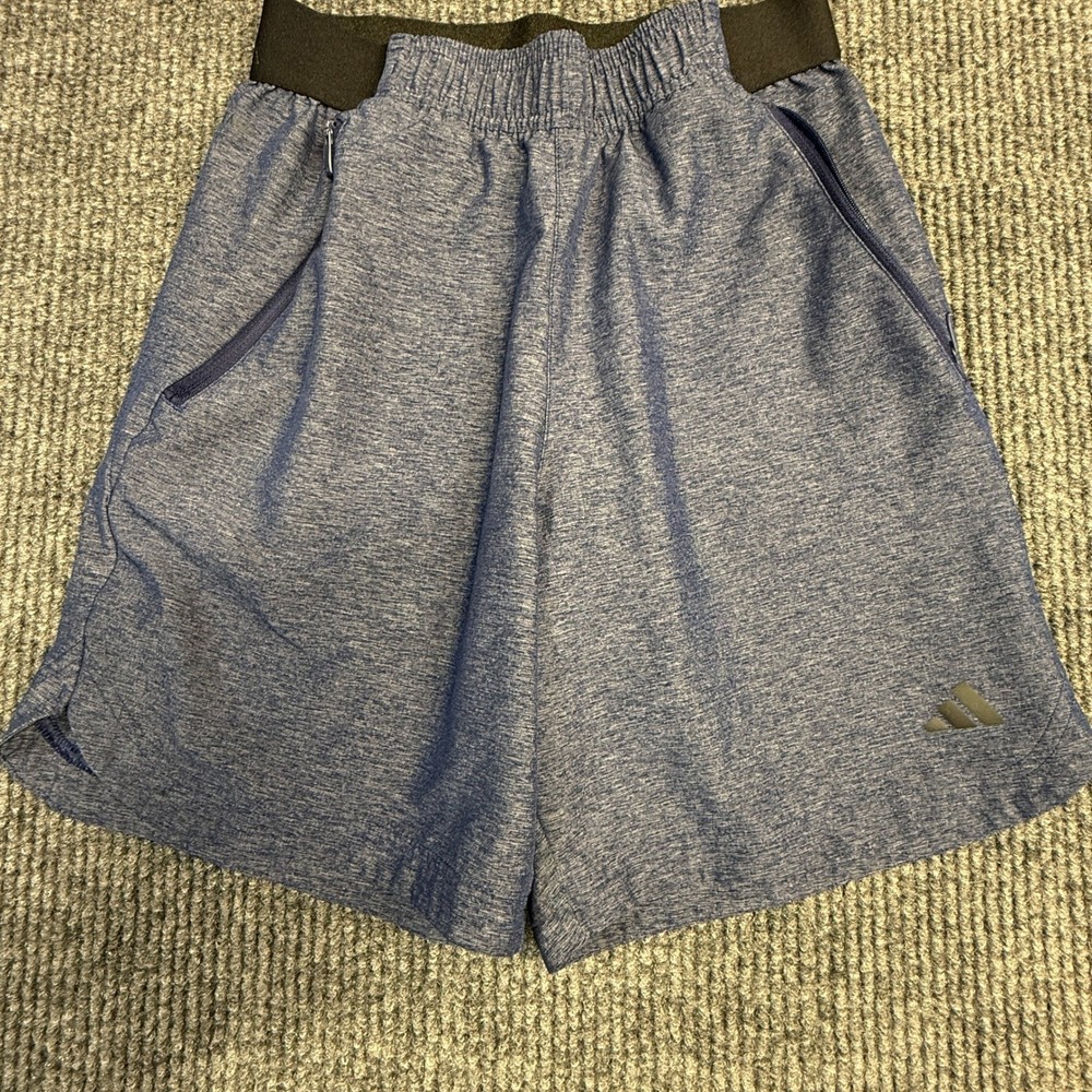 Adidas Mens Blue Heathered Training Shorts Zipper Pockets Size XS 7 Inch Inseam